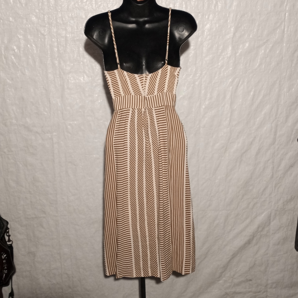 ISALIS Cream & Brown Striped Midi Dress w/Tied Front, size Small - Picture 3 of 5